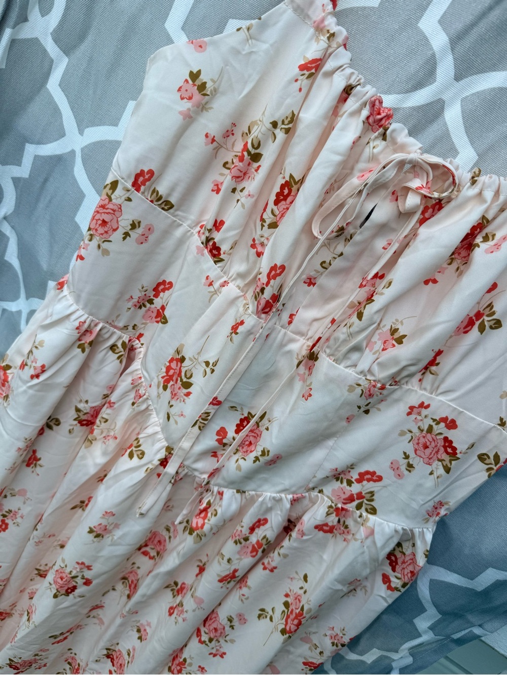 Floral Pink Midi Dress with Drawstring Waist